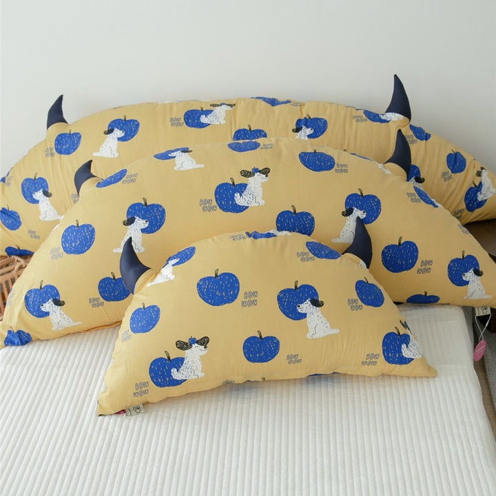 Playful Dog Print Horn-Appliqué Pillowcase Shams Set