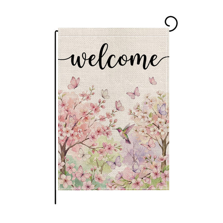 Botanical Welcome Garden Flag Linen-Texture Double-Sided Outdoor Decorative Banner