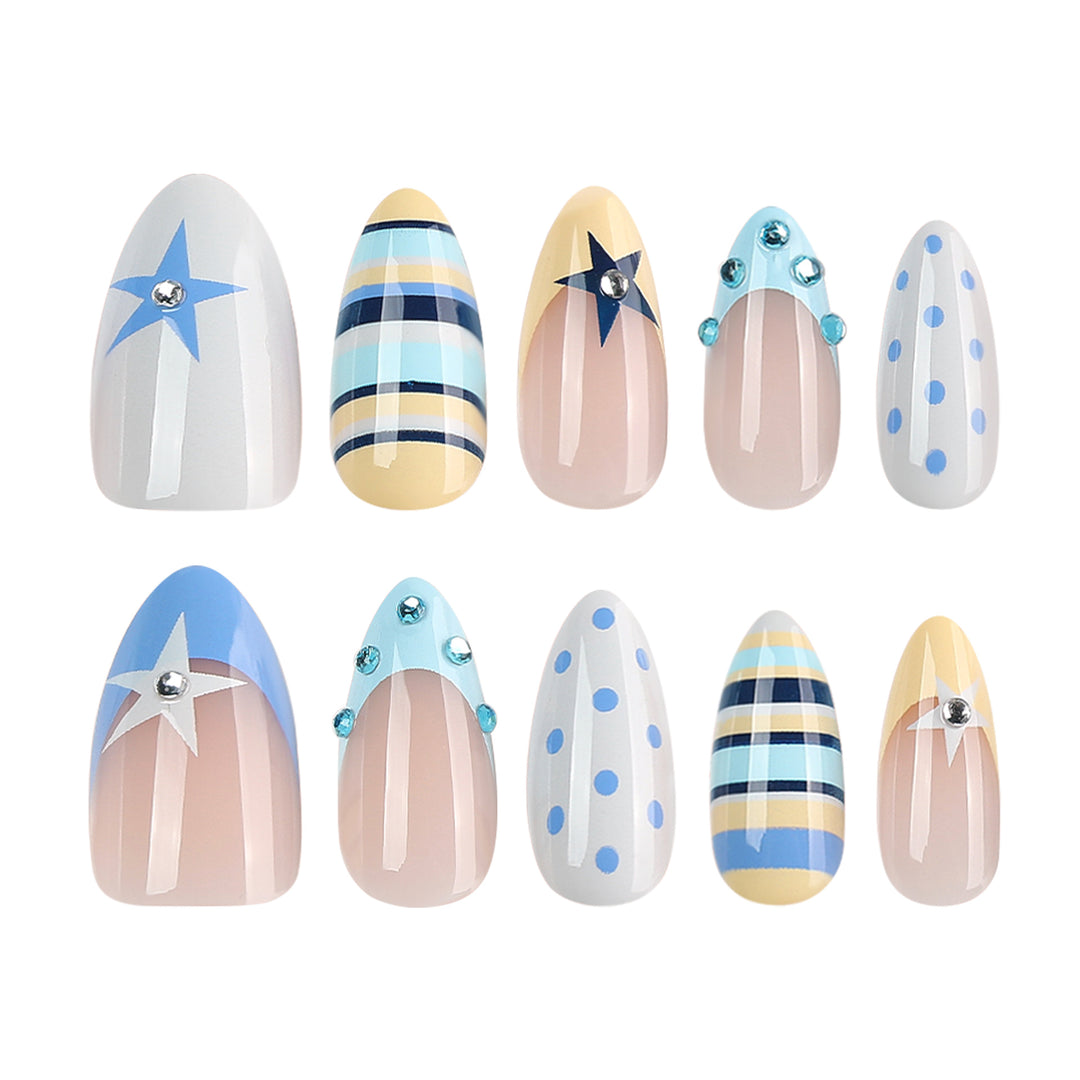 Artful stiletto nails with maritime designs Stornfield