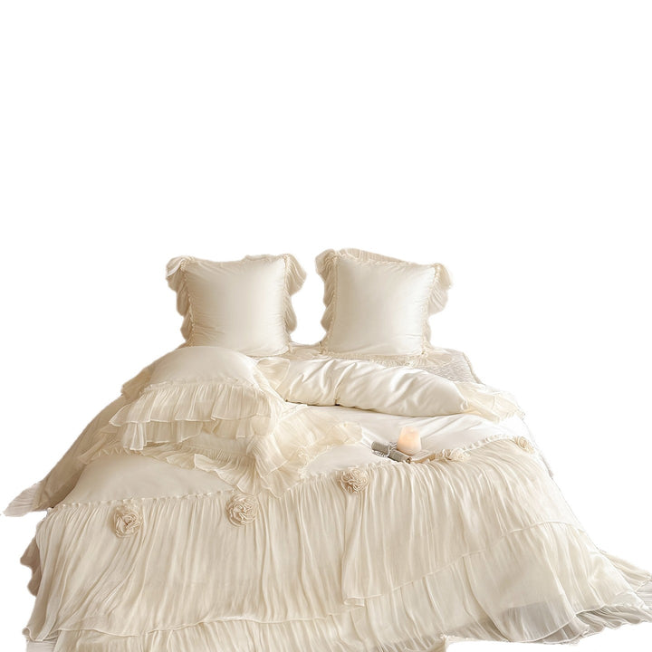 Romantic Layered Chiffon Pleated Duvet Cover & Ruffle Sham Set