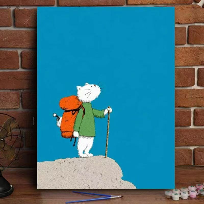 Whimsical Cat Watering Plants Canvas Art Stornfield