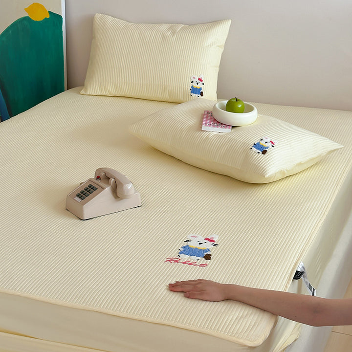 Quilted Fitted Mattress Topper with Embroidered Panda Motif