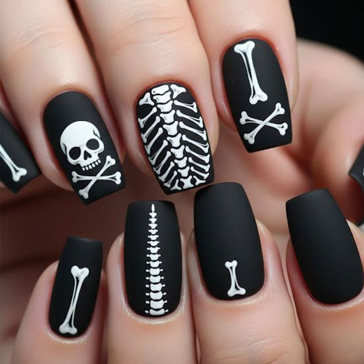 Gothic Skeleton-Themed Nail Art Extensions Stornfield