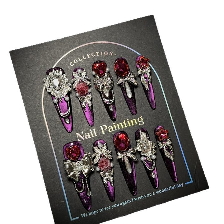Elegant Rhinestone-Embellished Press-On Nail Set