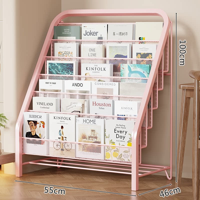 Slanted Tiered Mesh Floor Book and Magazine Display Rack