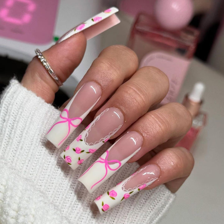 Floral Bow-Embellished Press-On Nail Set Stornfield