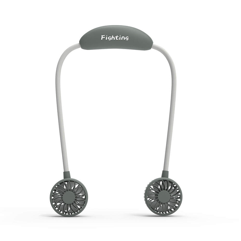 Unisex portable neck fan with dual fan heads, flexible neckband, quiet brushless motor, and USB charging function Stornfield