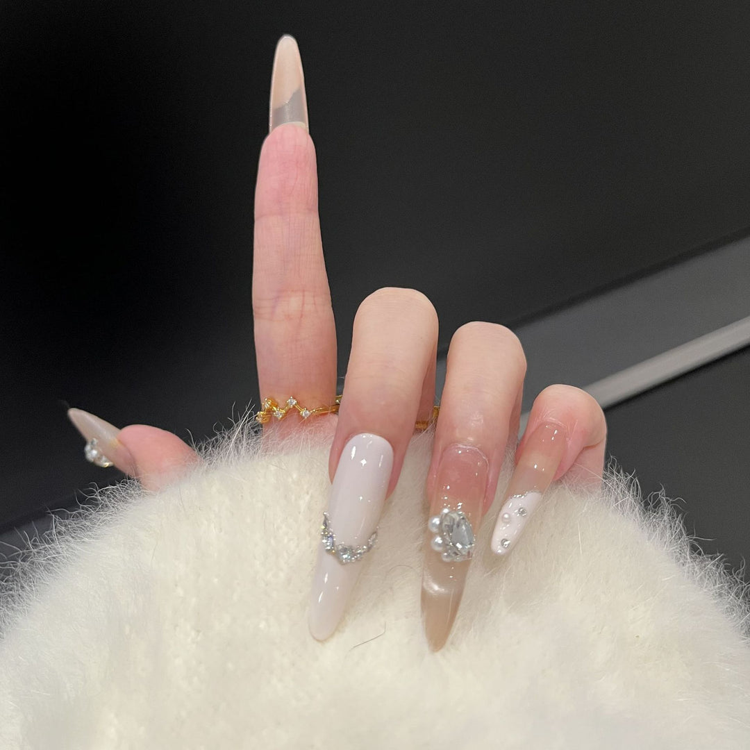 Decorative Press-On Nail Art Set with Luxe Gemstone Accents Stornfield