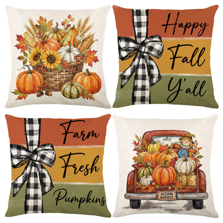 Decorative Harvest-Themed Throw Pillow Covers with Linen Texture