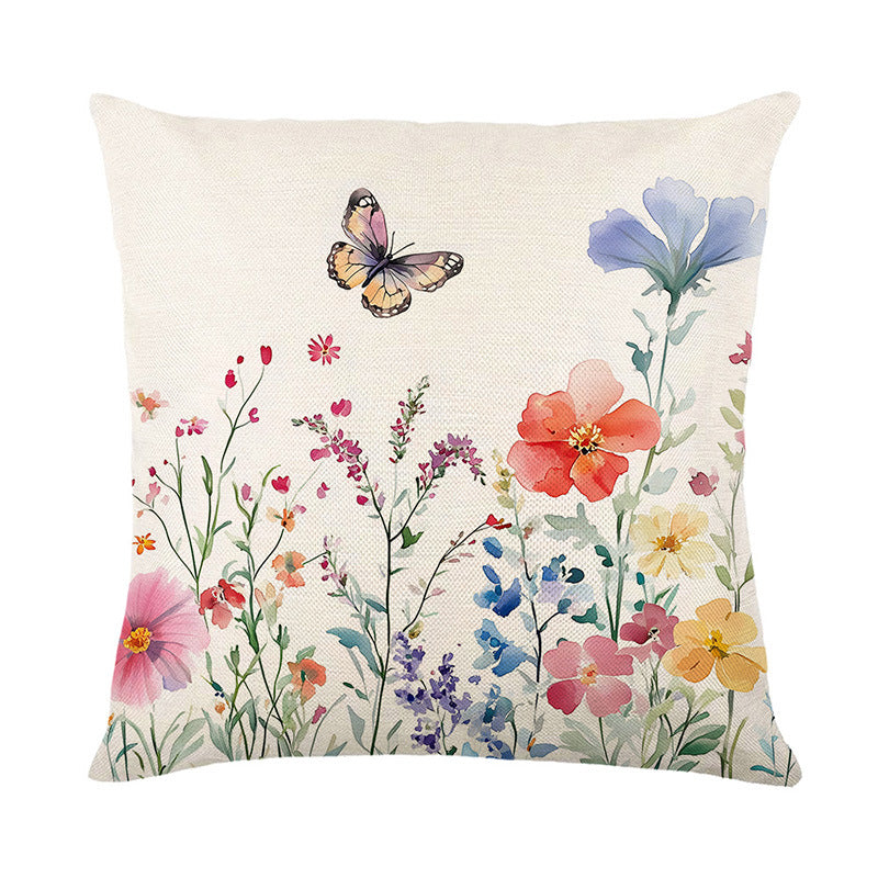 Watercolor Wildflower Linen Throw Pillow Cover