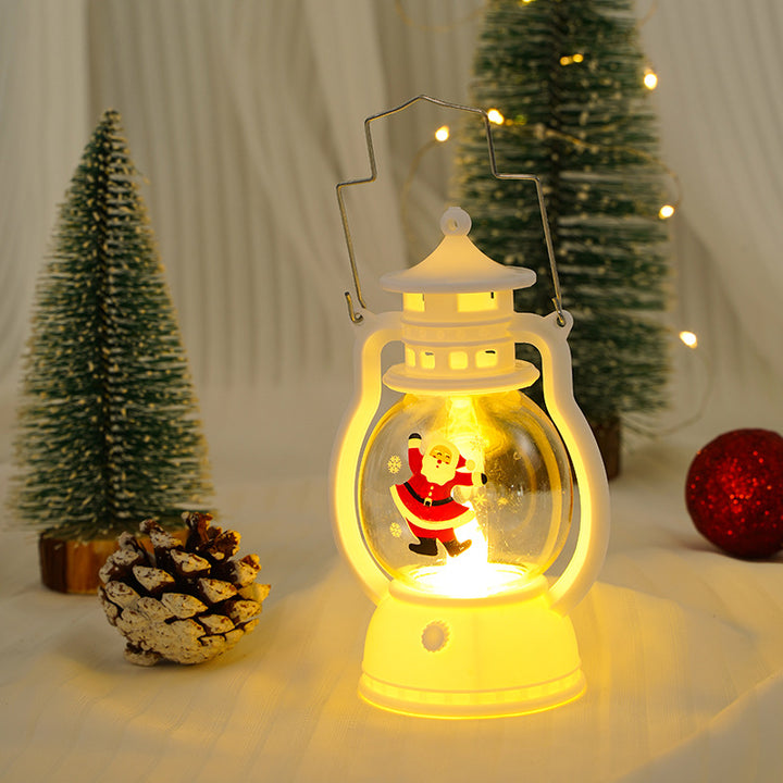 Decorative LED Christmas Lantern Nightlight with Glass Globe Merry Christmas Inscription and Metal Carry Handle