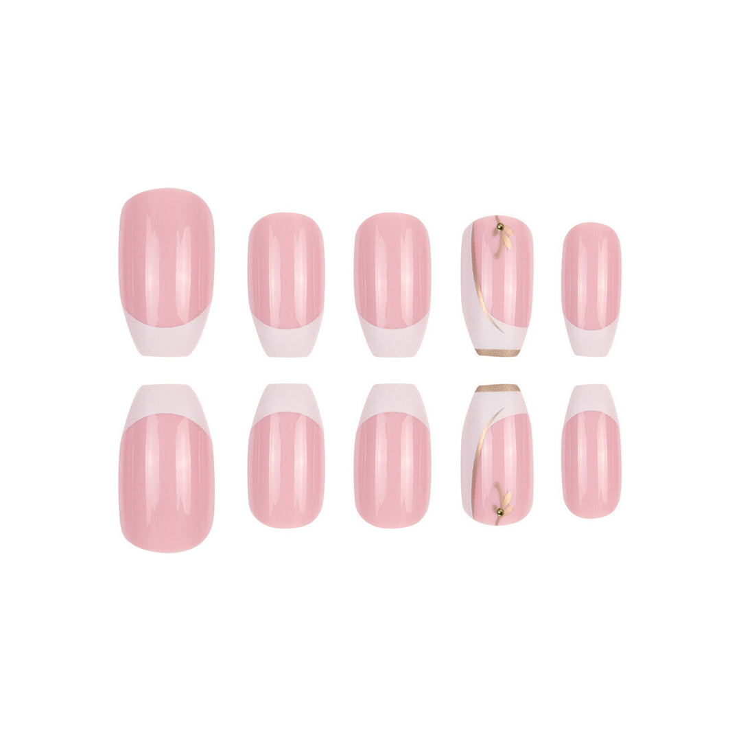 Elegant Almond-Shaped Press-On Nails with Floral Accents Stornfield