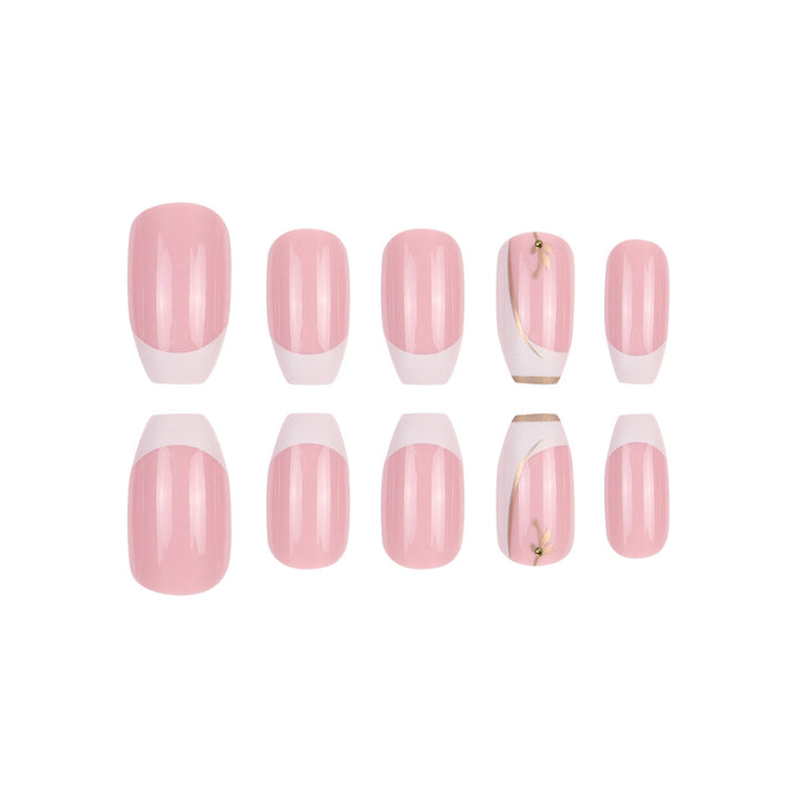 Elegant Almond-Shaped Press-On Nails with Floral Accents Stornfield