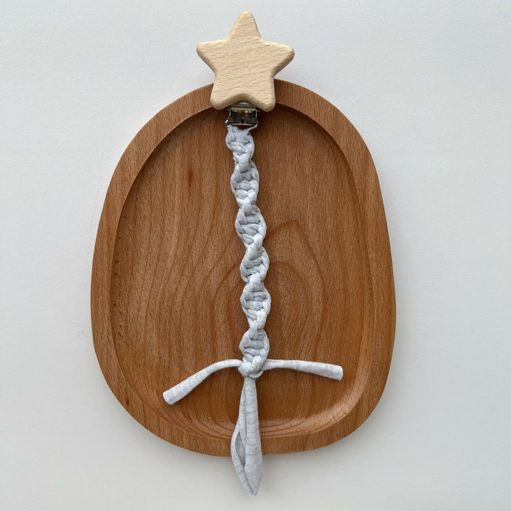 Braided Cotton Pacifier and Teether Clip with Wooden Star Clamp
