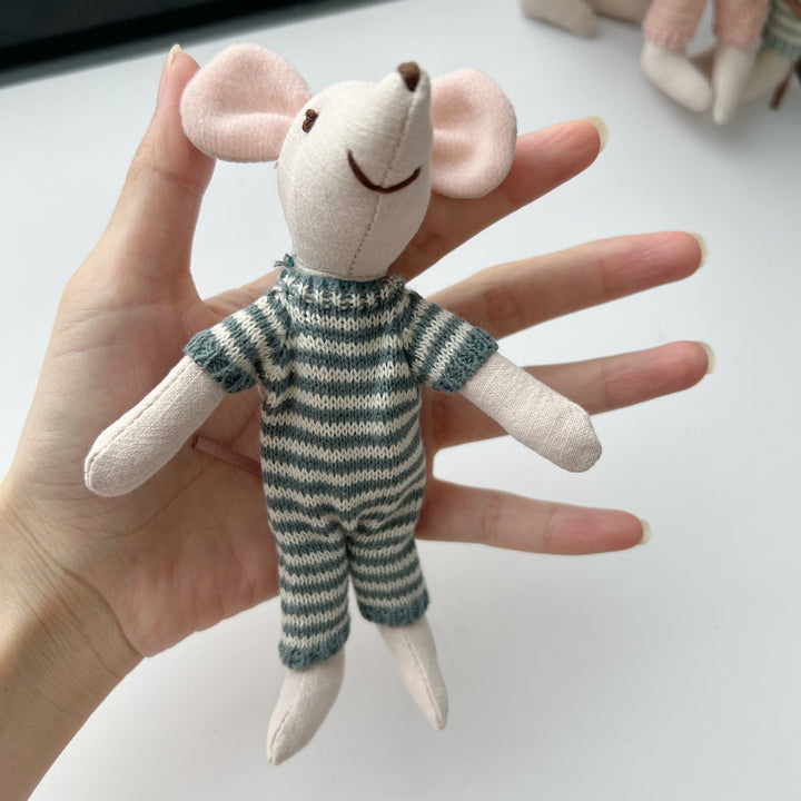 Handmade Organic Cotton Long-Leg Bunny Plush with Embroidered Overalls