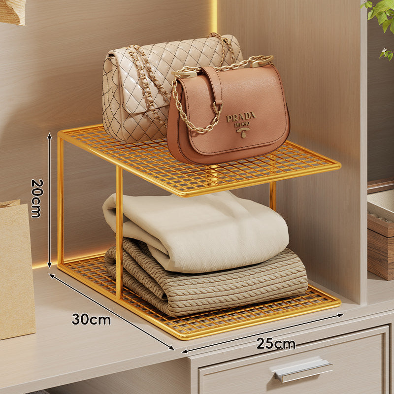 Triple-Tier Grid Mesh Closet Shelf Organizer with Stackable Modular Design