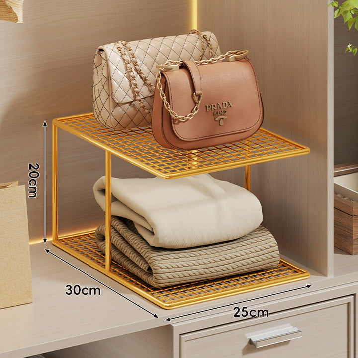 Triple-Tier Grid Mesh Closet Shelf Organizer with Stackable Modular Design