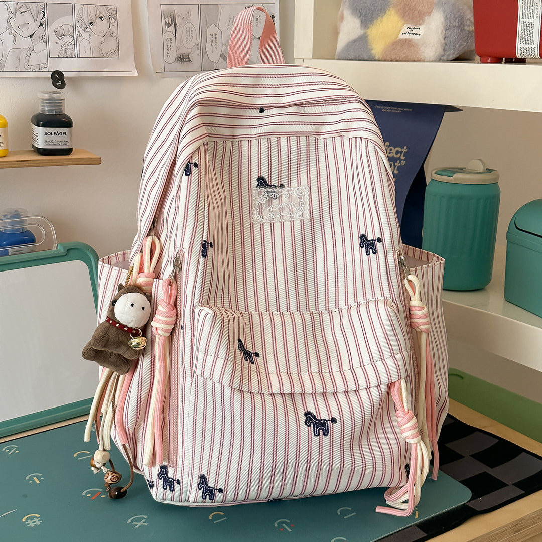 Playful Animal-Themed Striped Backpack Stornfield