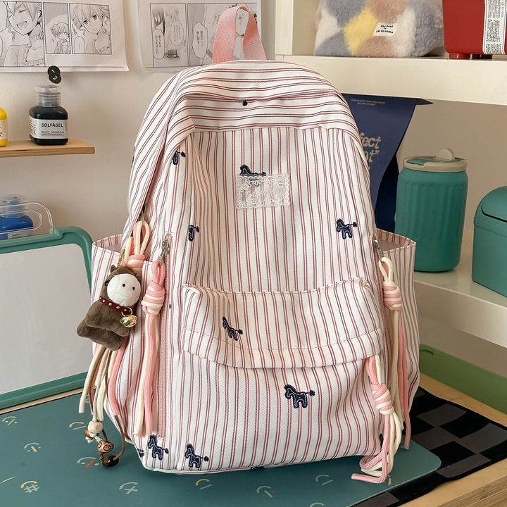Playful Animal-Themed Striped Backpack Stornfield