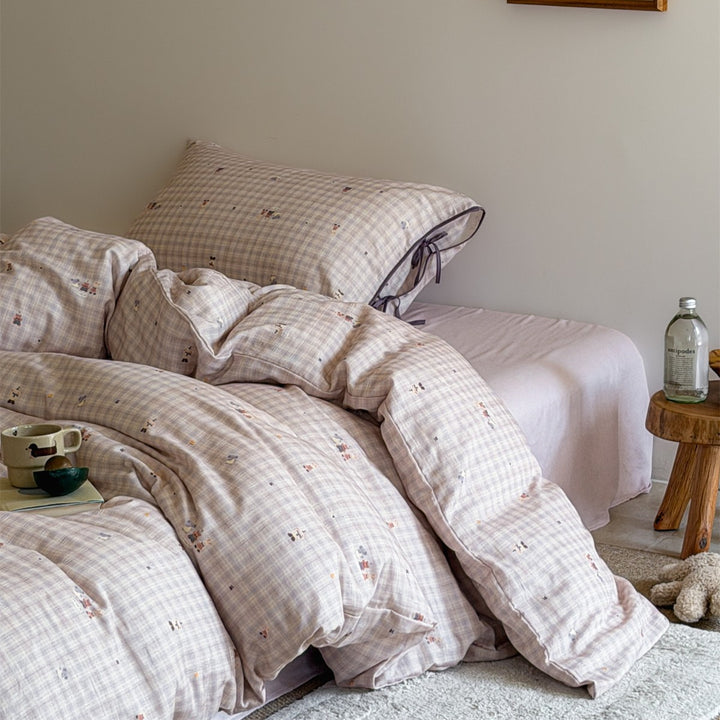 Illustrated Cotton-Sateen Duvet Cover Set with Ribbon-Tie Pillowcase