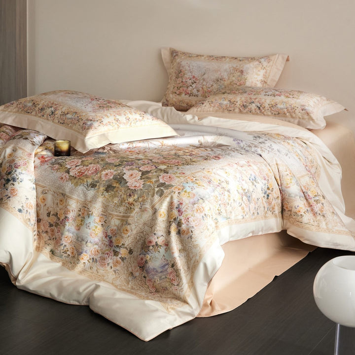 Floral Satin-Feel Duvet Cover Set with Oxford Shams