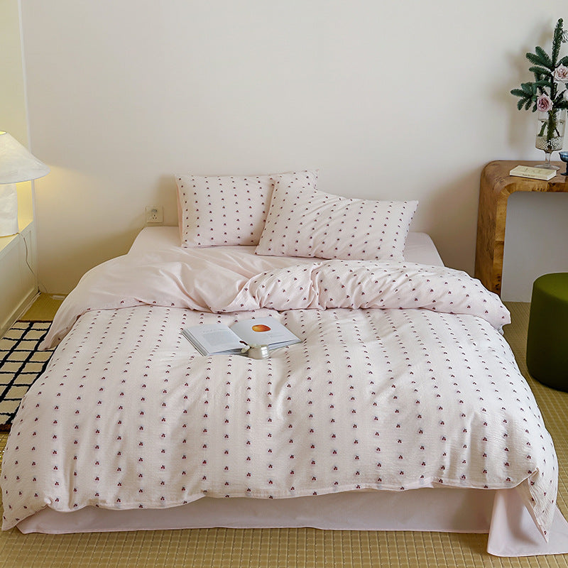 Soft double gauze bed cover set with small polka dot flower print