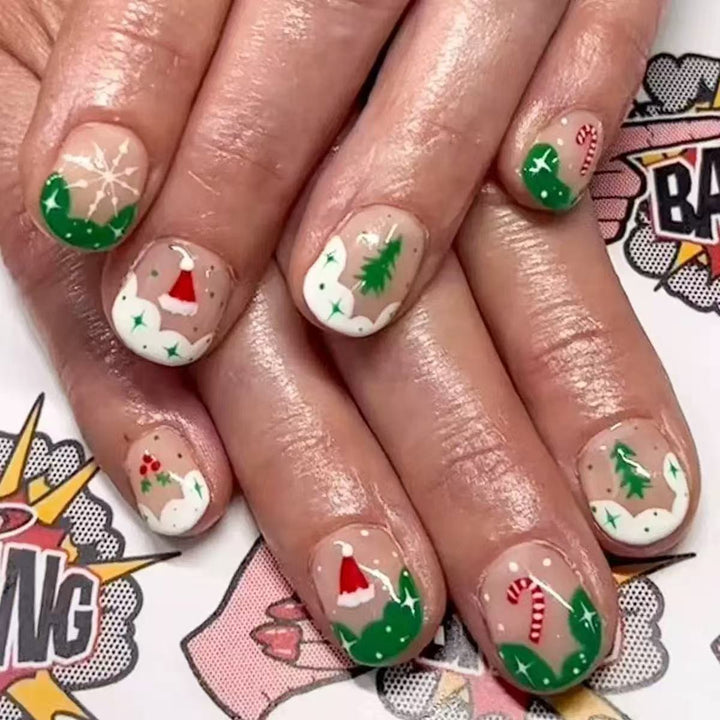 Artificial nail set with Christmas motifs and glitter accents Stornfield