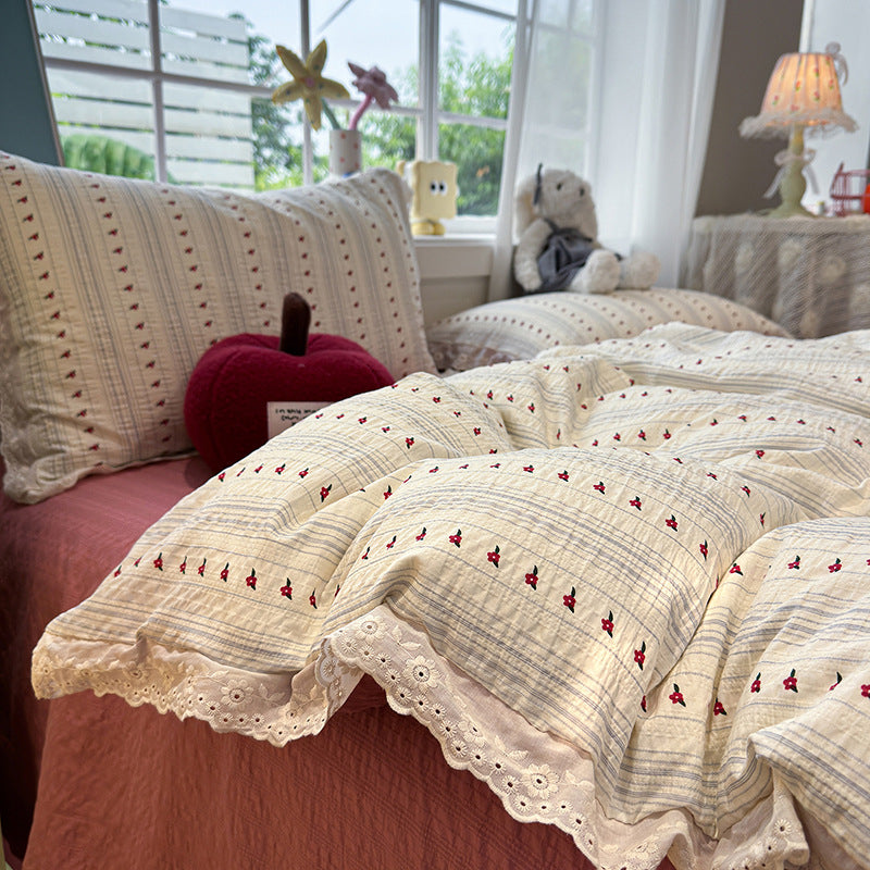 Floral Embroidered Quilted Bedspread