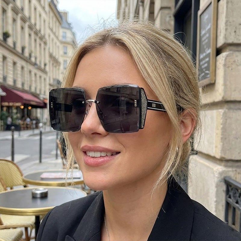 Ladies extravagant square sunglasses frame with glittering accents Stornfield