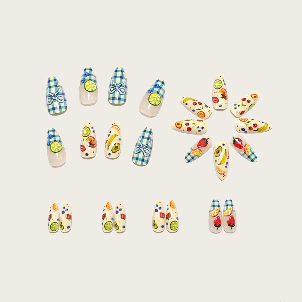 Artificial nails with fruity and checkered design Stornfield