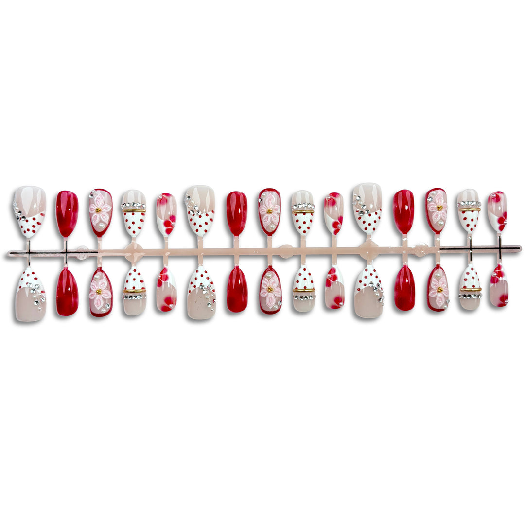 Artistic Floral and Gem-Embellished Press-On Nail Set