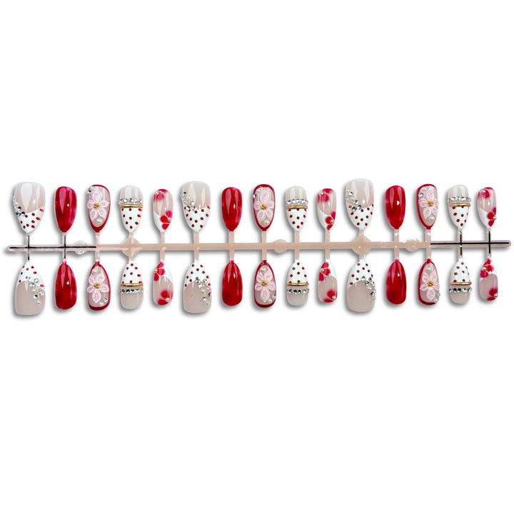Artistic Floral and Gem-Embellished Press-On Nail Set