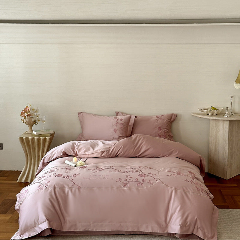 Silky Cotton-Sateen Embroidered Botanical Duvet Cover Set with Reversible Liner & Pillow Shams