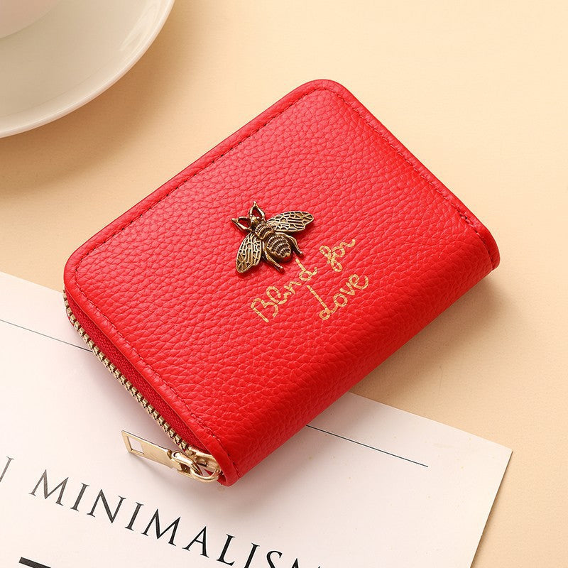 Designer Bee-Embellished Leather Zip-around Wallet Stornfield