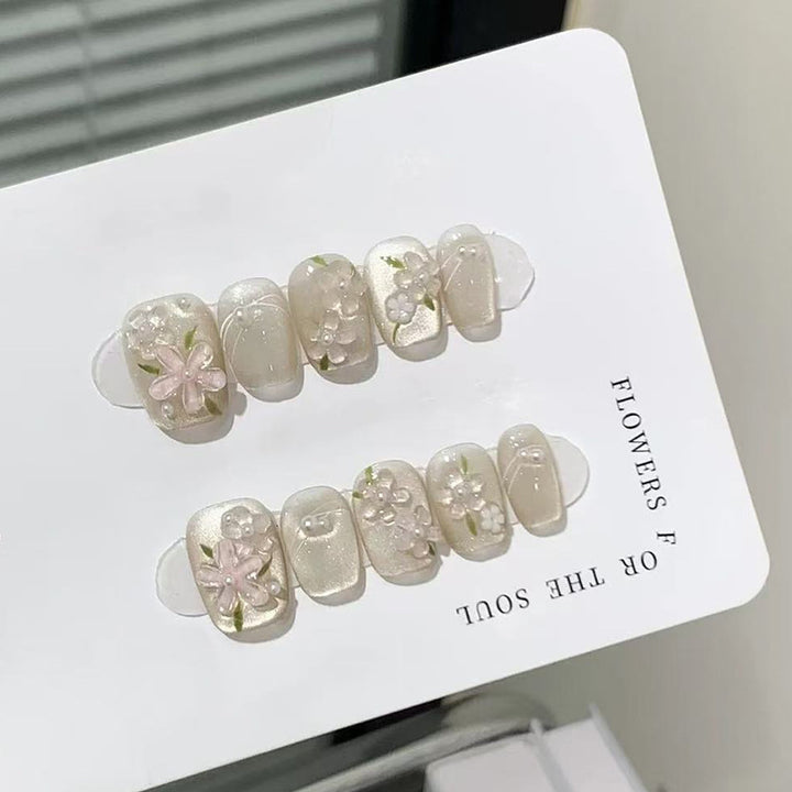 Floral Embellished Press-On Nail Art Stornfield