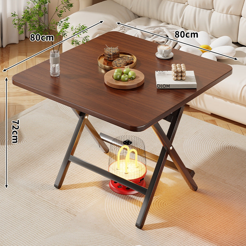 Square Foldable Marble-Effect Coffee Table with Cross-Leg Metal Frame
