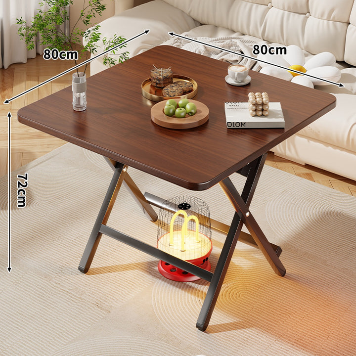 Square Foldable Marble-Effect Coffee Table with Cross-Leg Metal Frame
