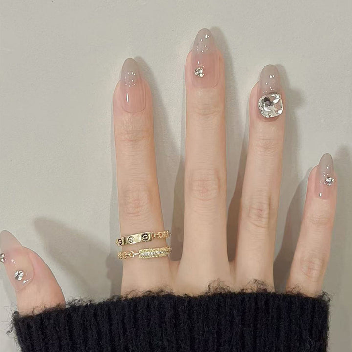 Artisanal Press-On Nail Set with Sparkling Rhinestones Stornfield