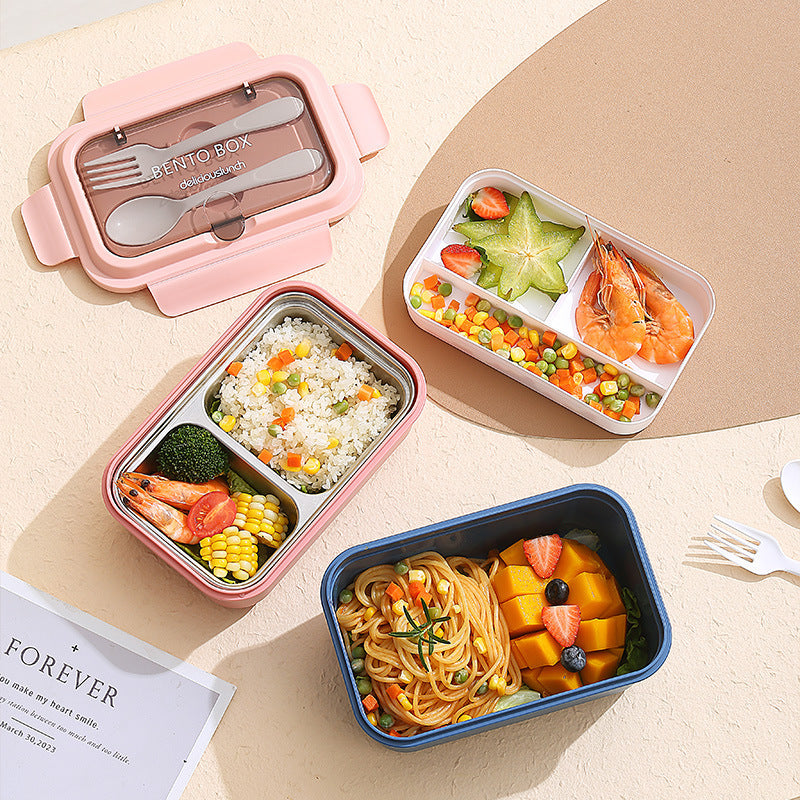 Multi-Compartment Bento Lunch Box with Integrated Utensils