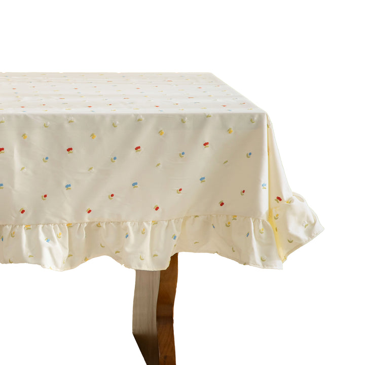Tablecloth with embroidered mini flower pattern and ruffled edge Stornfield