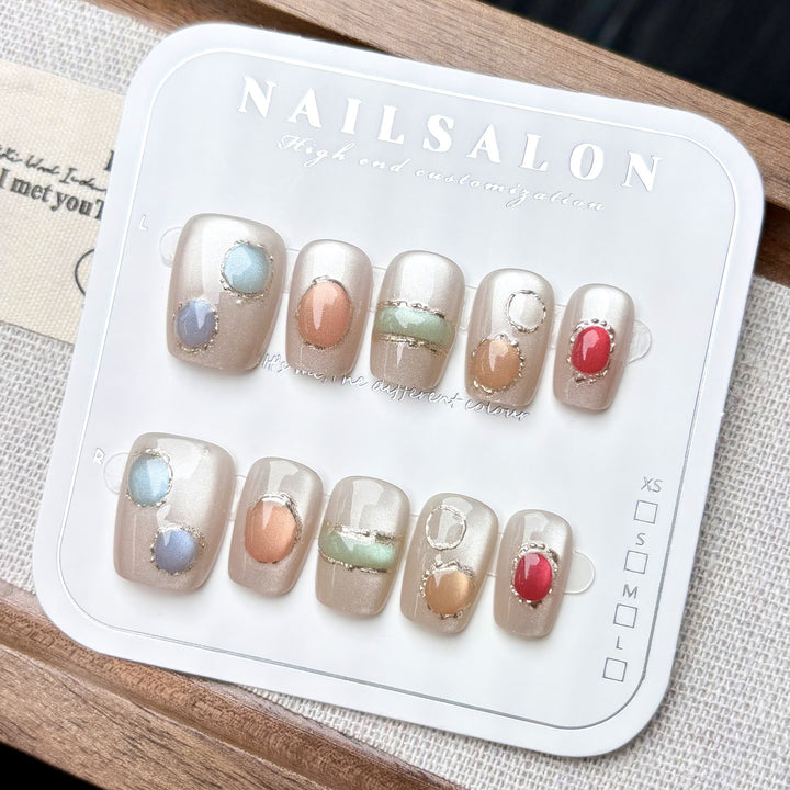 Decorative Press-On Nail Art Set with Gem Accents 1790745972