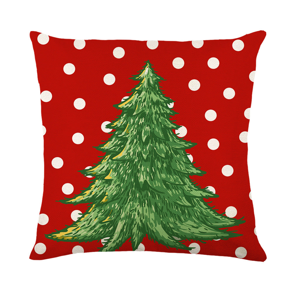 Holiday Linen Throw Pillow Cover with Merry Bright Script and Ribbon Bow Accent