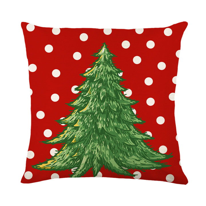 Holiday Linen Throw Pillow Cover with Merry Bright Script and Ribbon Bow Accent