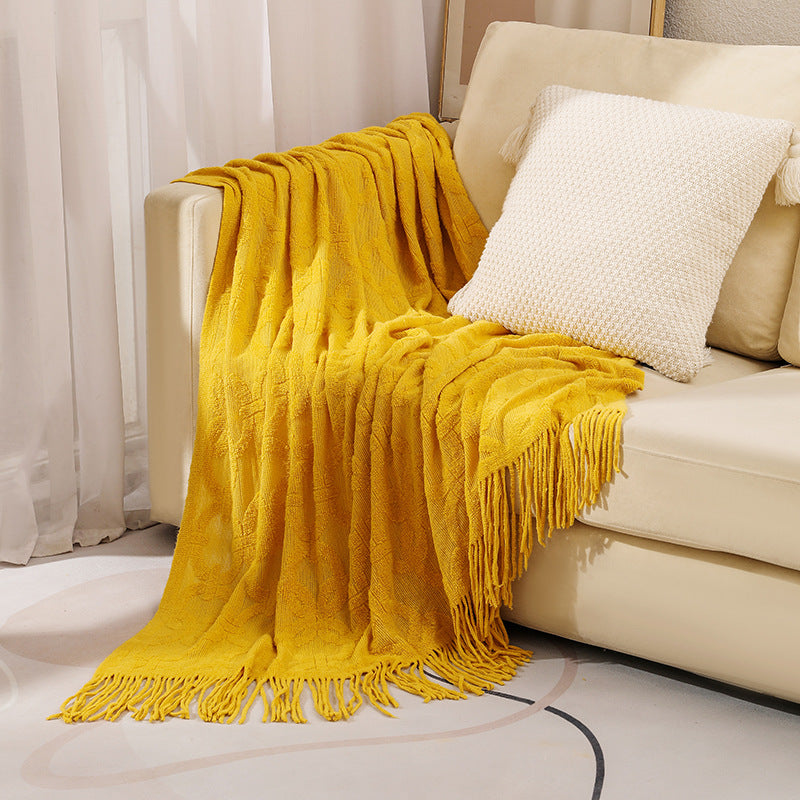 Cozy Textured Fringe Throw Blanket