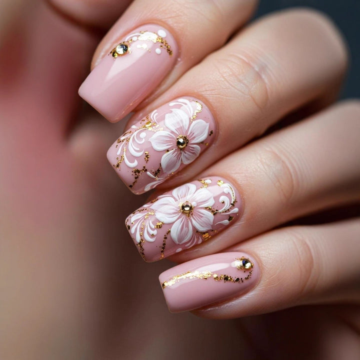 Artificial nails with floral 3D applications Stornfield