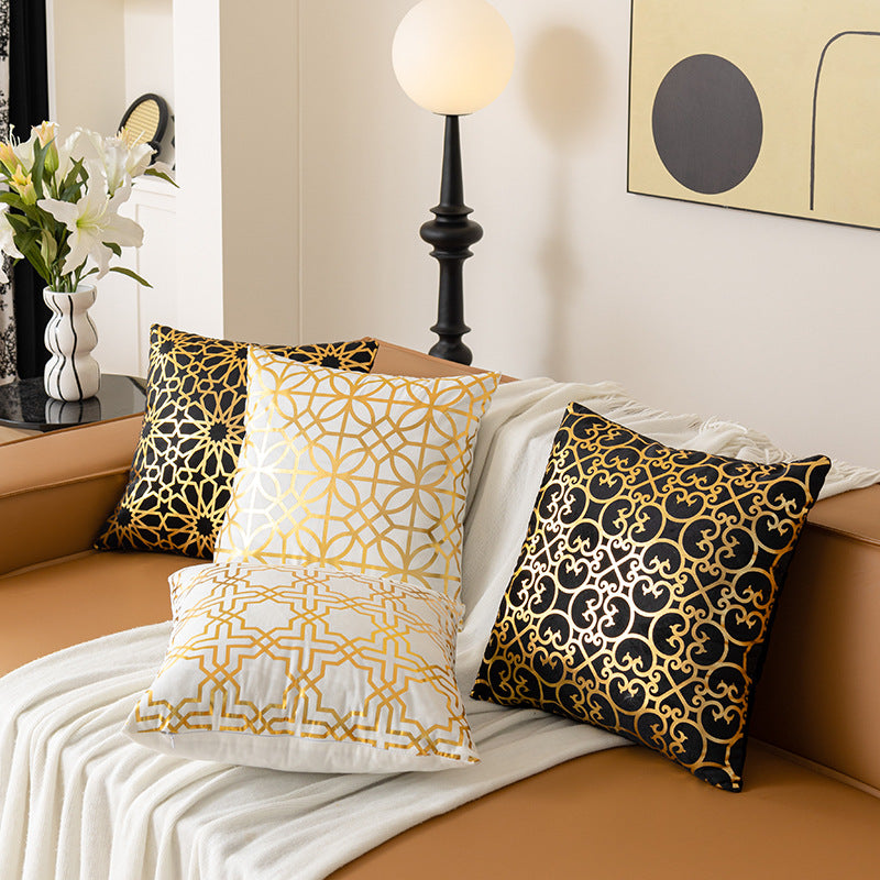 Luxe Satin-Feel Metallic Foil Geometric Square Throw Pillow Cover with Concealed Zipper