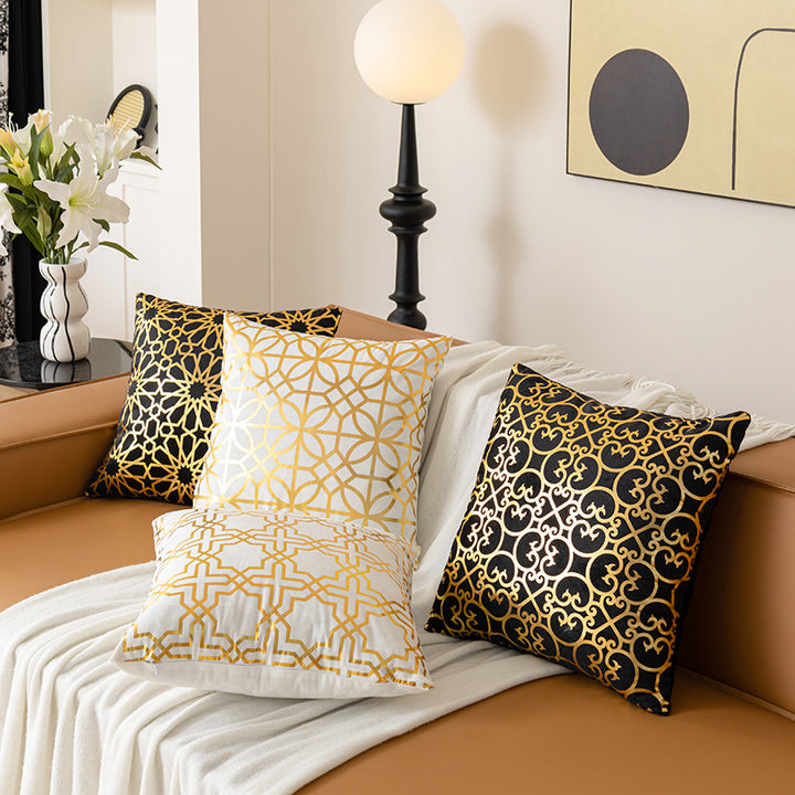Luxe Satin-Feel Metallic Foil Geometric Square Throw Pillow Cover with Concealed Zipper