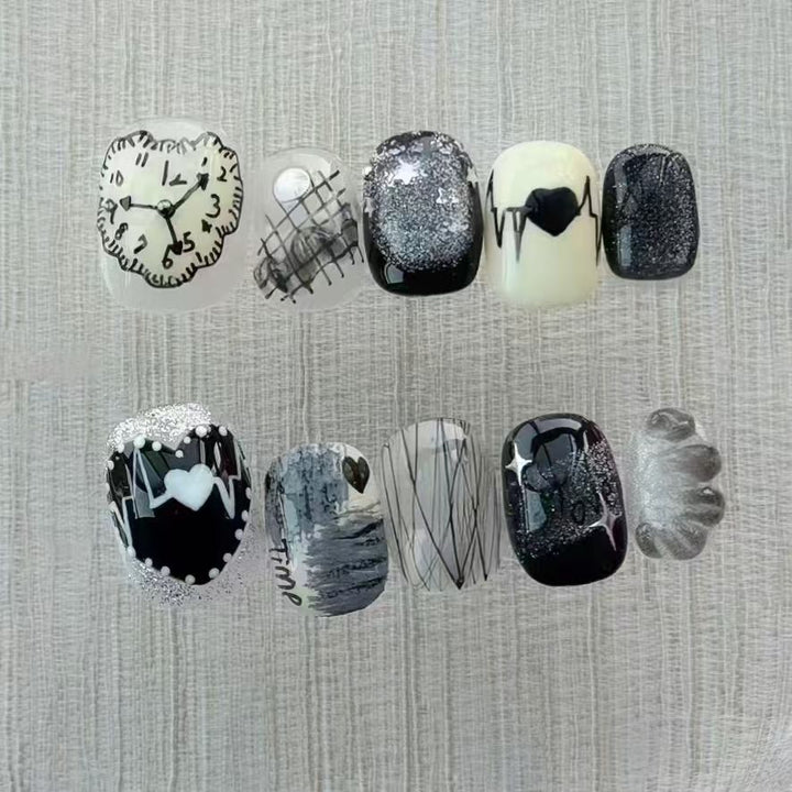 Artistic Cat-Themed Press-On Nail Art Set Stornfield
