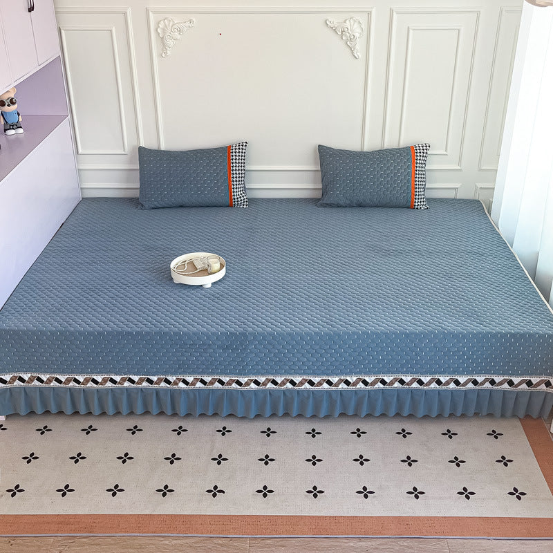 Quilted Ruffled Bed Skirt and Deep-Fit Mattress Protector Set