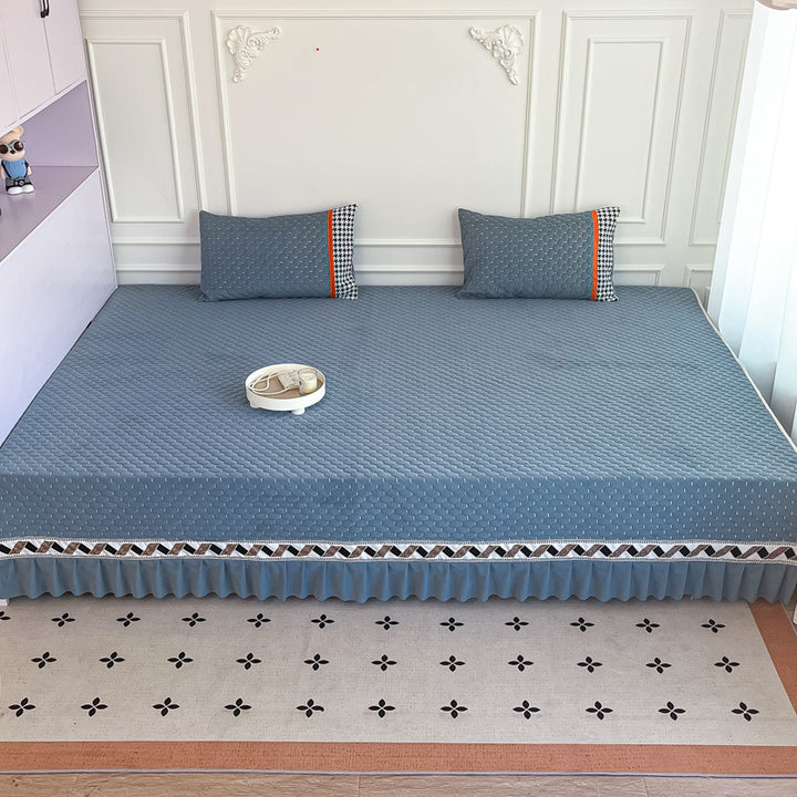 Quilted Ruffled Bed Skirt and Deep-Fit Mattress Protector Set
